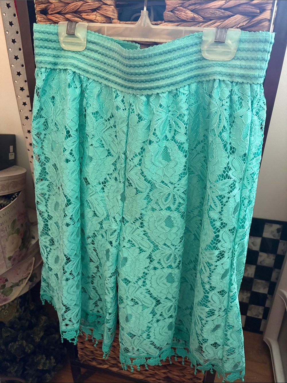 Ashley Stewart Teal Lace Circle Skirt